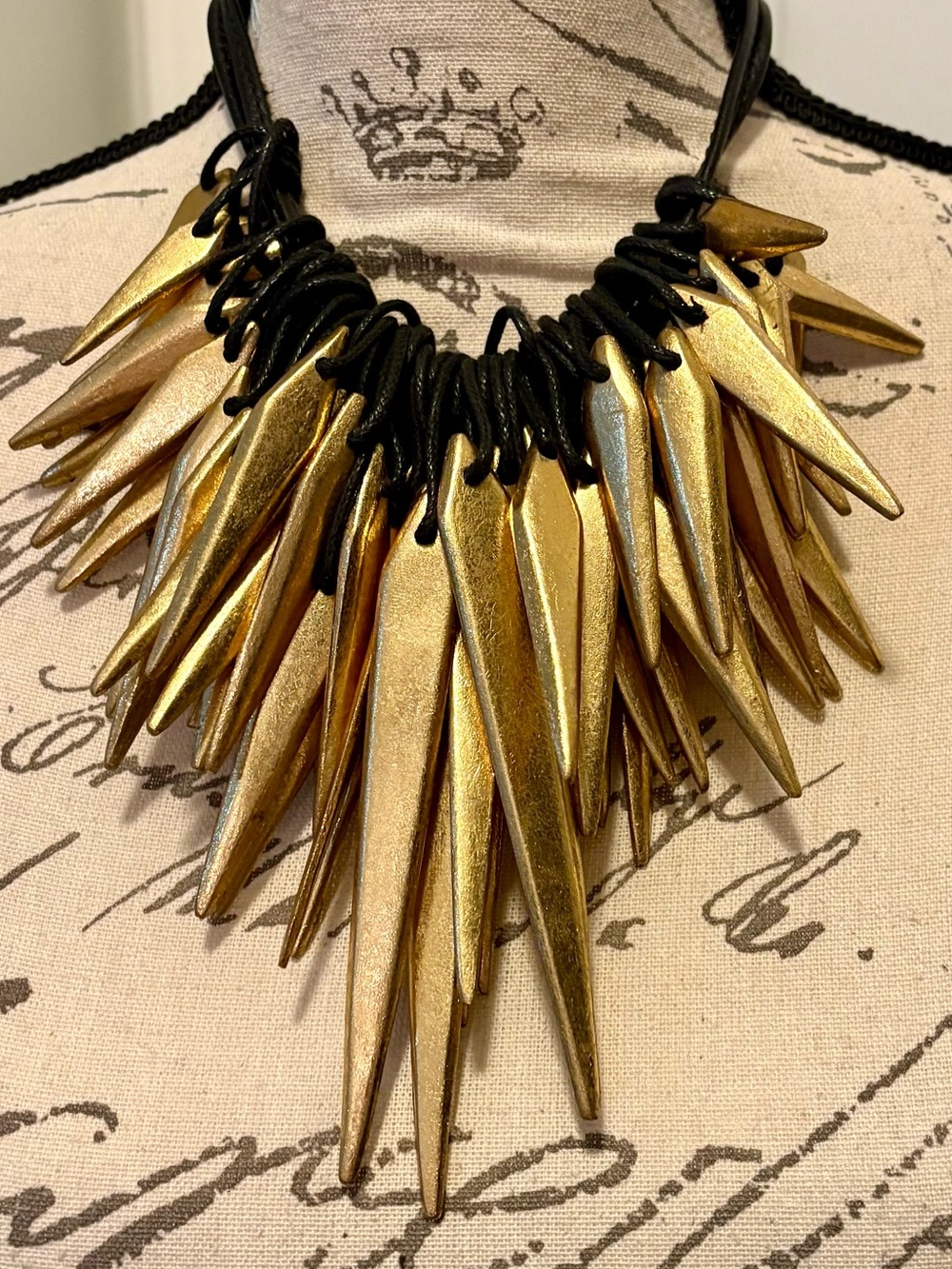 Monies Denmark Leather Gold Foil Spike Necklace Runway Wearable Art $1595 - Picture 1 of 11